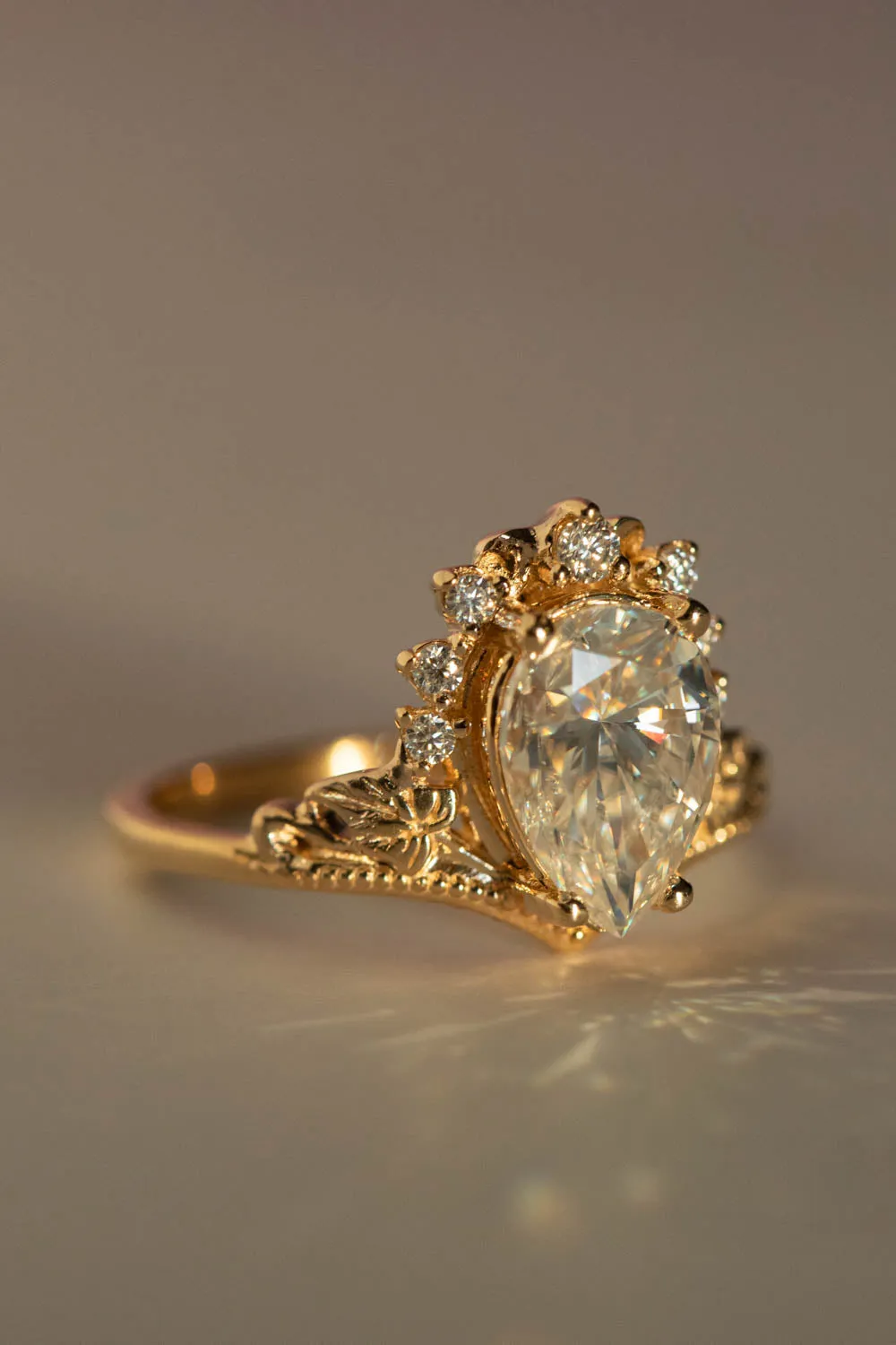 Big pear lab grown diamond engagement ring, 2 carat gemstone gold proposal ring / Ariadne