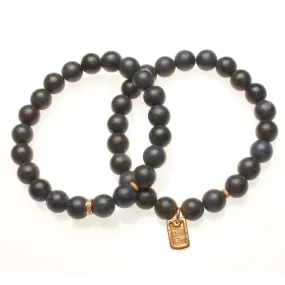 Black Onyx Beads with 14K Gold, Diamonds and our Signature Dog Tag Charm