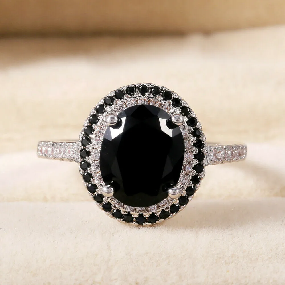 Black Onyx CZ Sterling Silver Ring