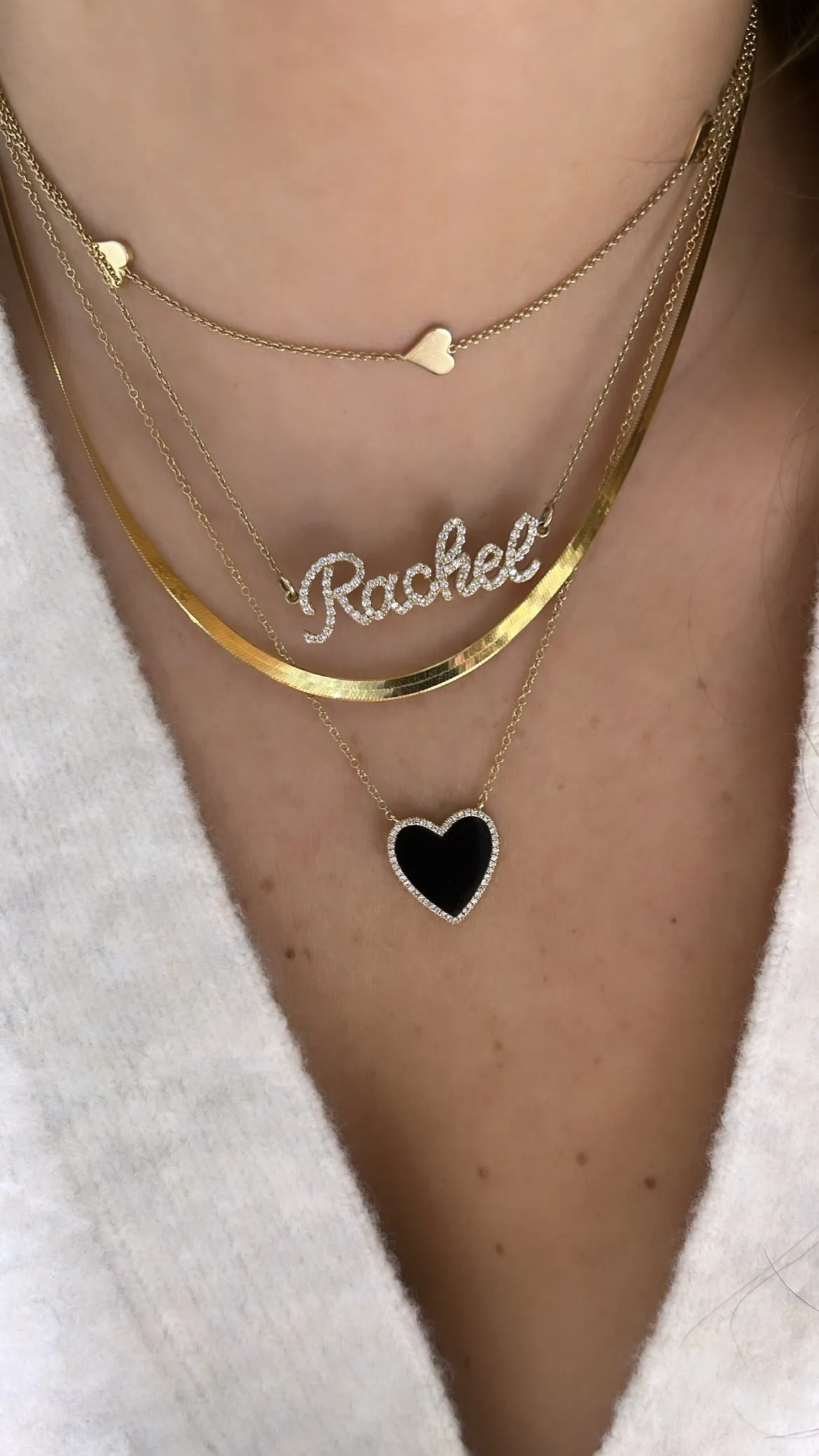 Black Onyx Diamond Border Heart Necklace