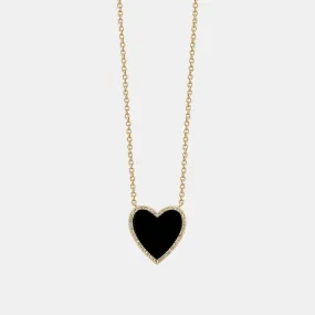 Black Onyx Diamond Border Heart Necklace