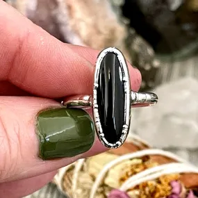 Black Onyx Oval Stone Ring in Fine Silver Size 6 7 8 9  10 / Foxlark Collection