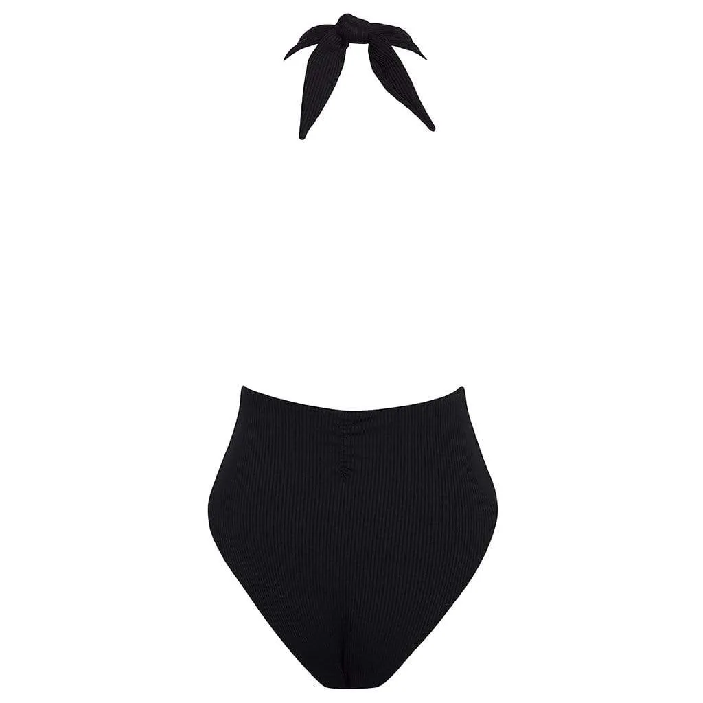 Black Rib Tropez Tie-Up One-Piece