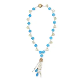 Blue Chalcedony, Scapolite, White Topaz, Pearl, and Yellow Gold Necklace