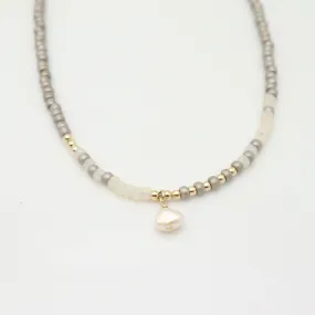 Boho Japanese Seed Bead & Pearl Choker - Matte Grey