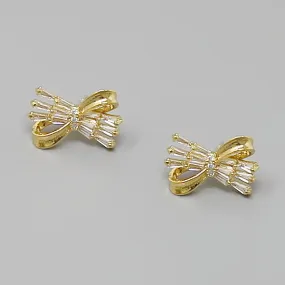 Bow CZ Pave Stud Earrings