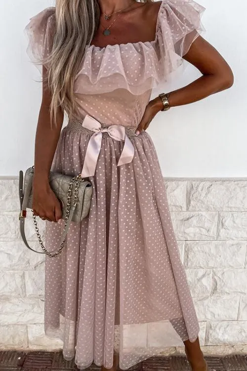 Bow Tie Off Shoulder Ruffles Maxi Dress