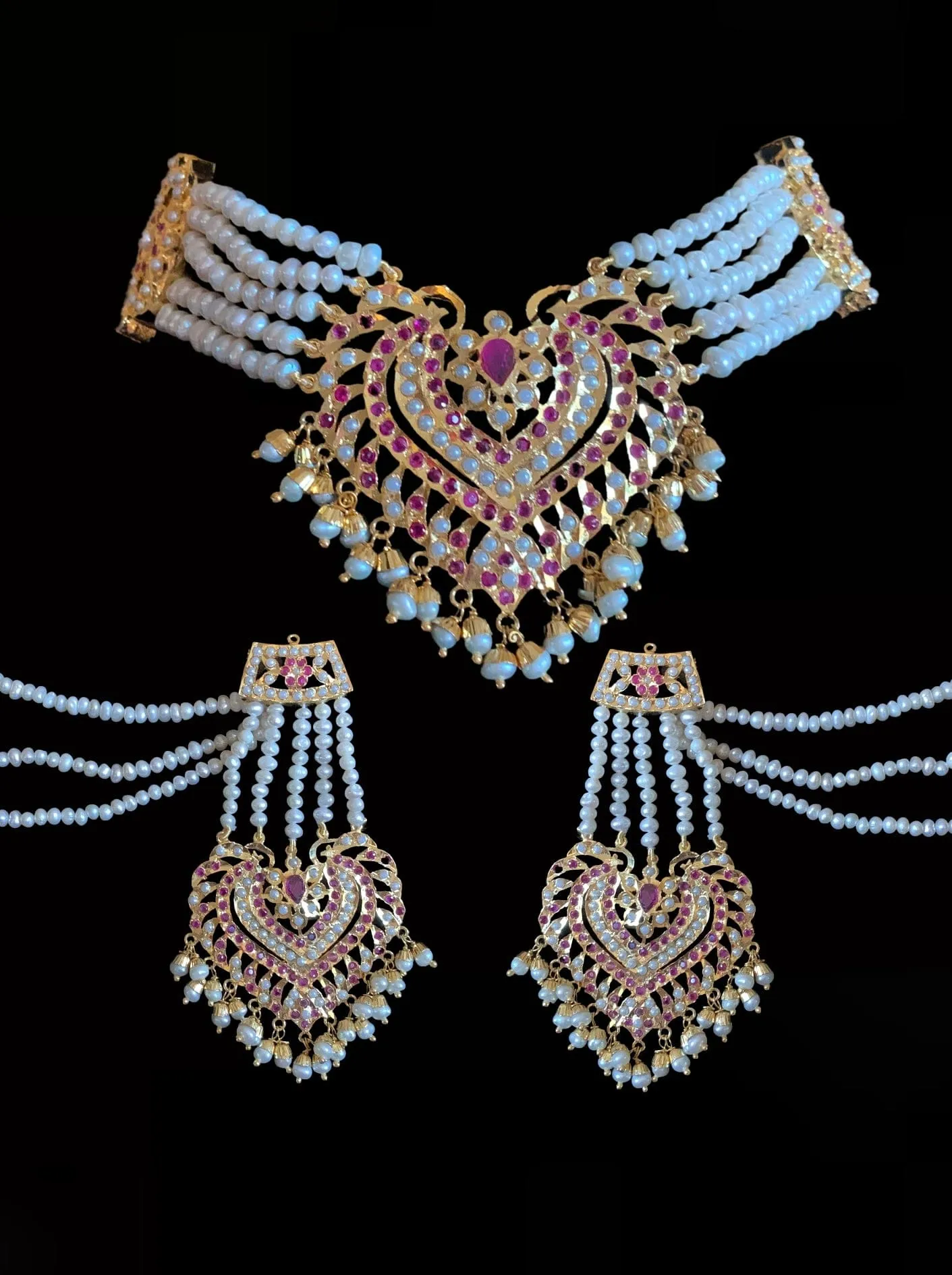 BR305 Insha Ruby pearl jadau bridal set ( SHIPS IN 4 WEEKS)