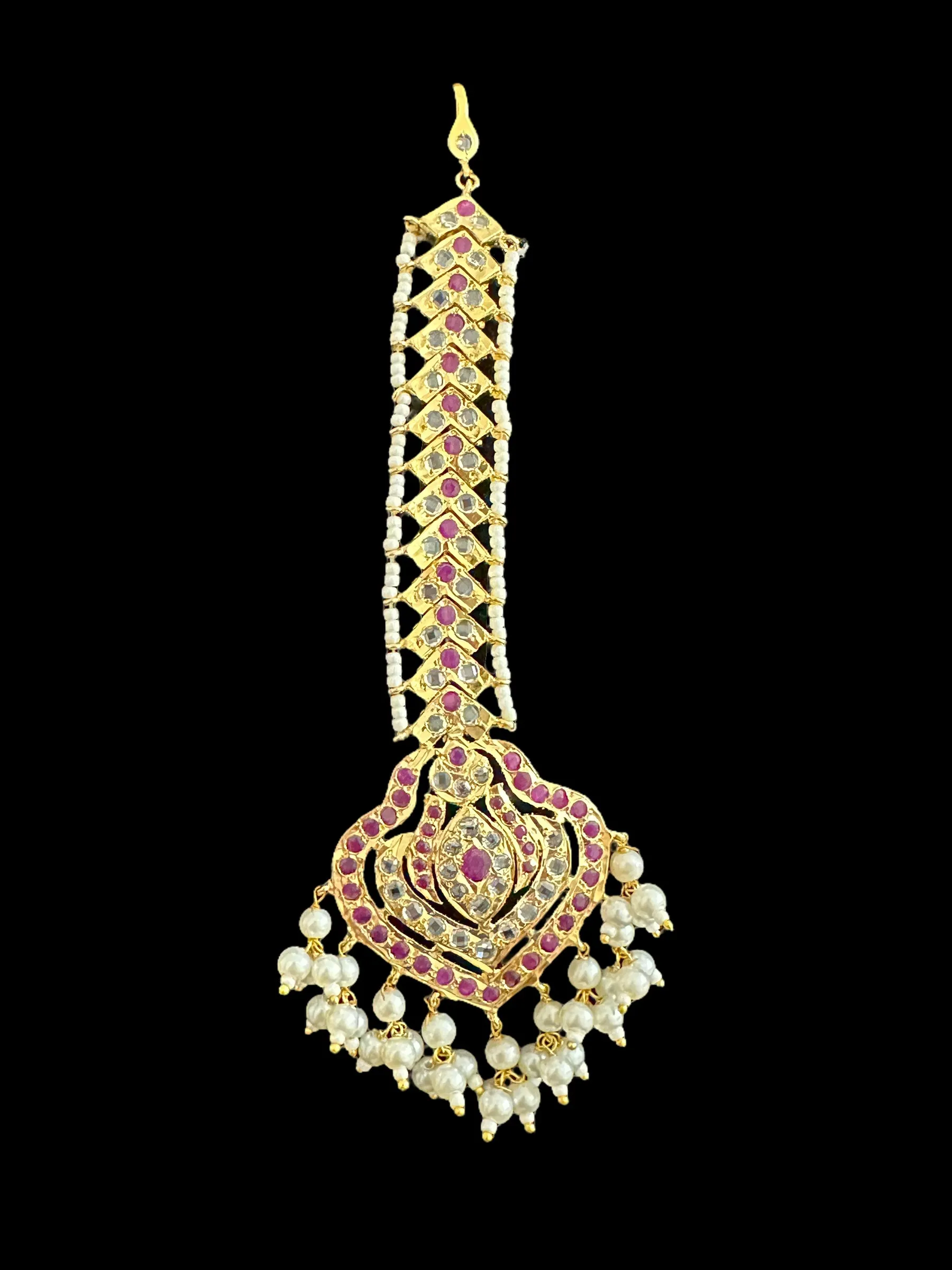 BR307 Gold plated bridal set with earrings tika in ruby ( READY TO SHIP)