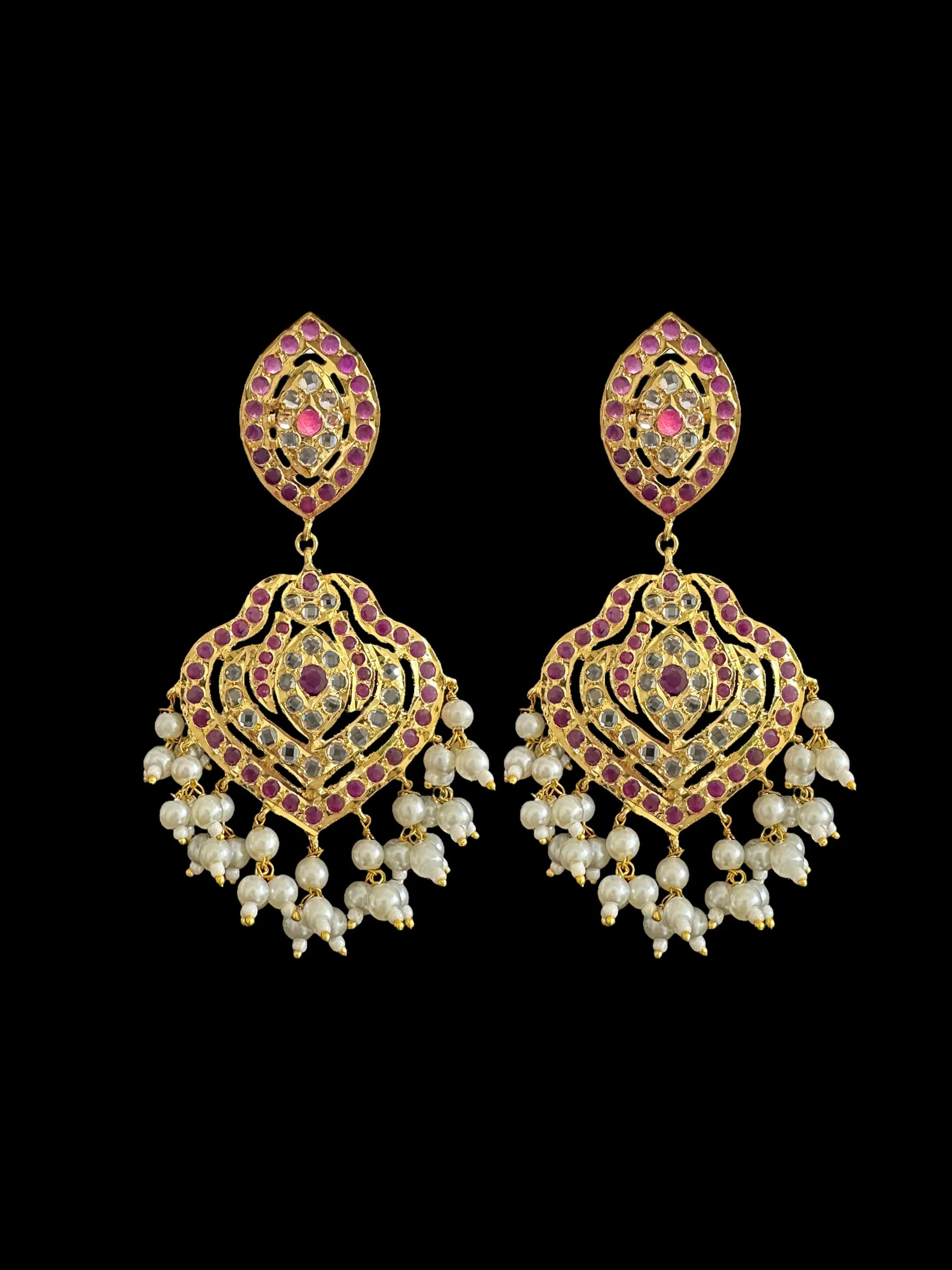 BR307 Gold plated bridal set with earrings tika in ruby ( READY TO SHIP)