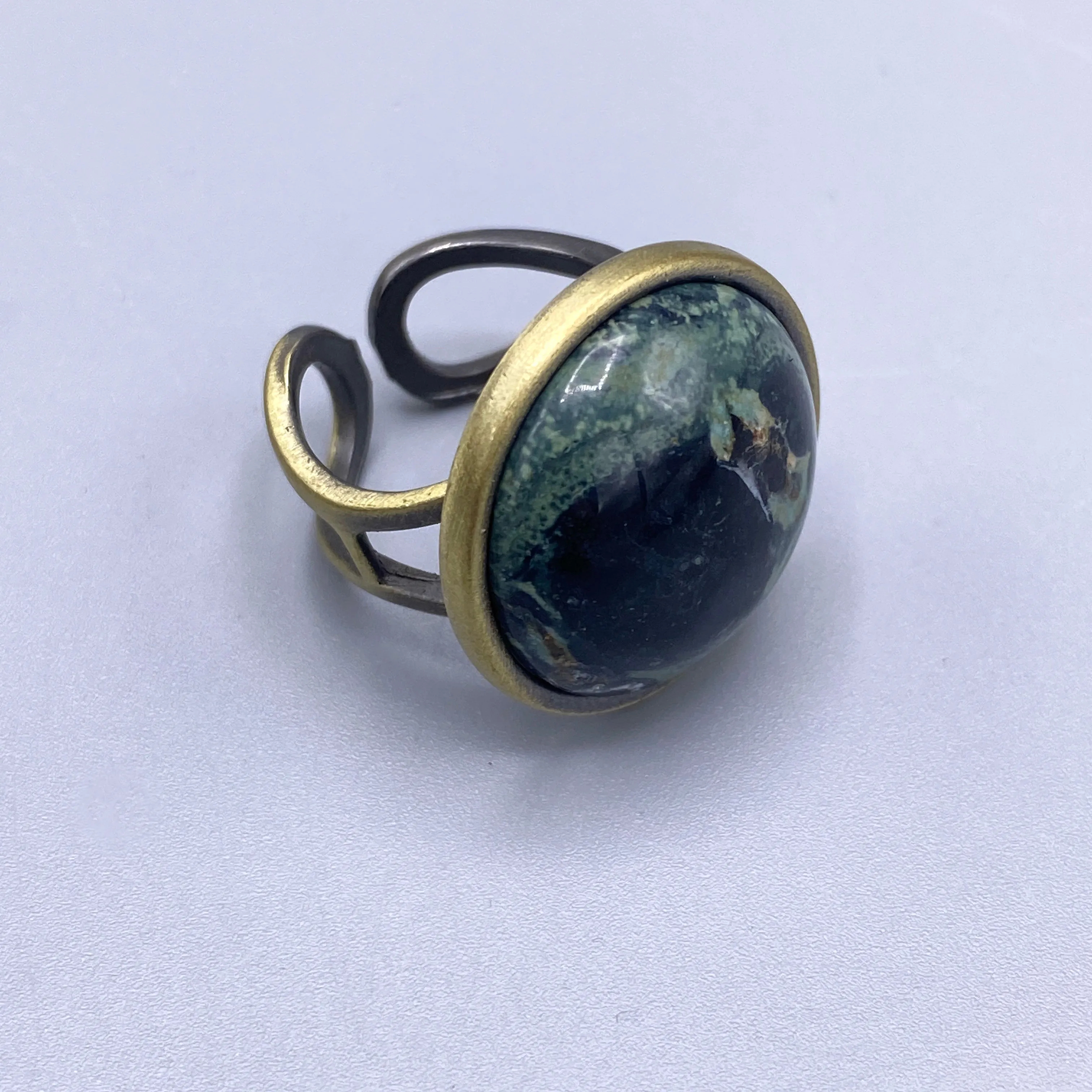 Brass Adjustable Round Gemstone Rings