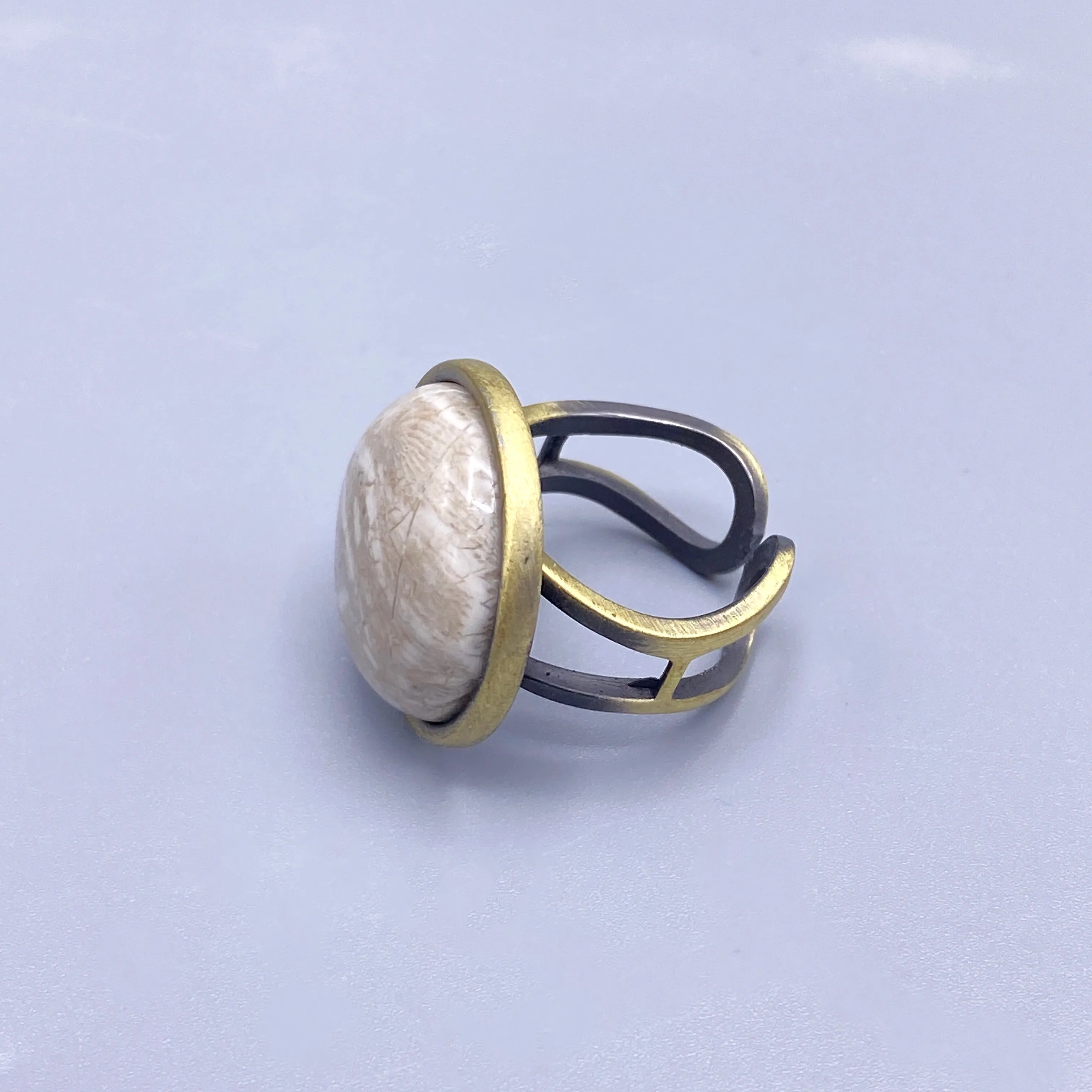 Brass Adjustable Round Gemstone Rings