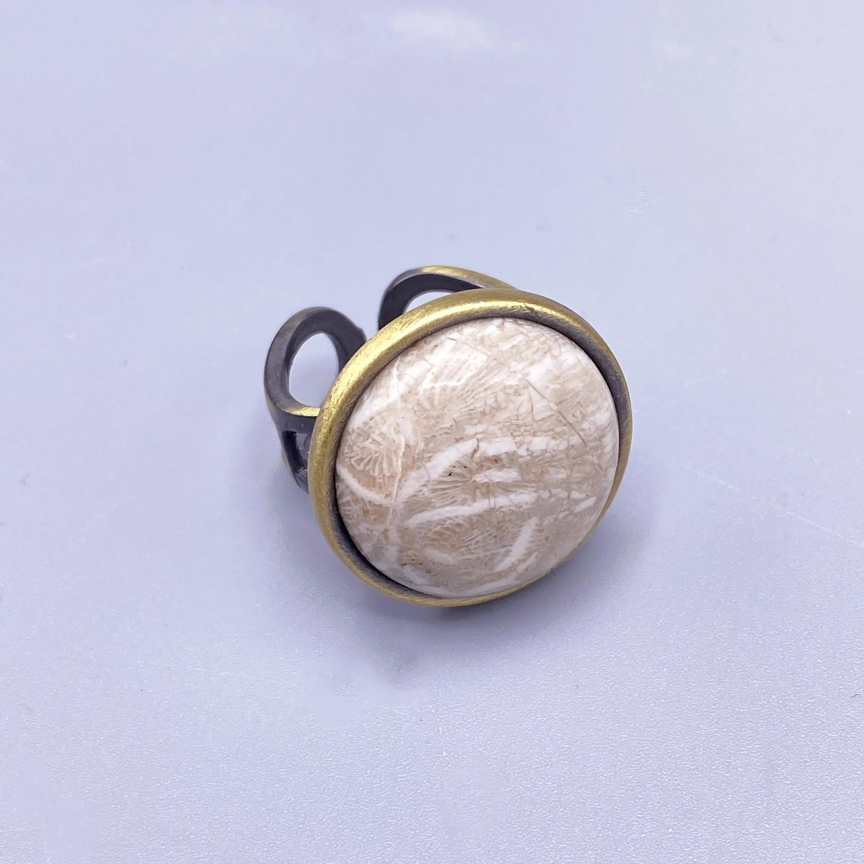 Brass Adjustable Round Gemstone Rings