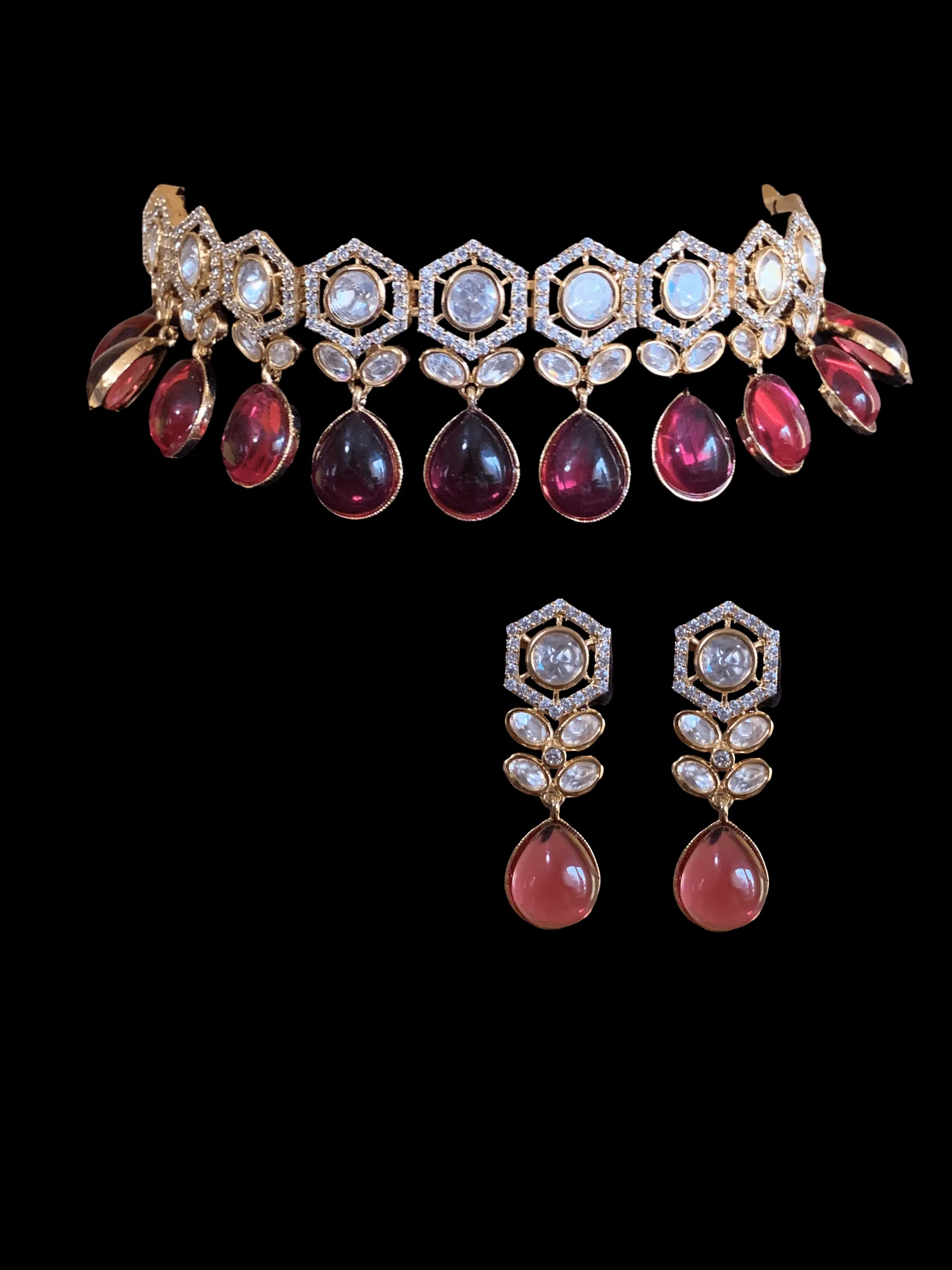 C189 ruby  cz polki gold plated choker ( READY TO SHIP)