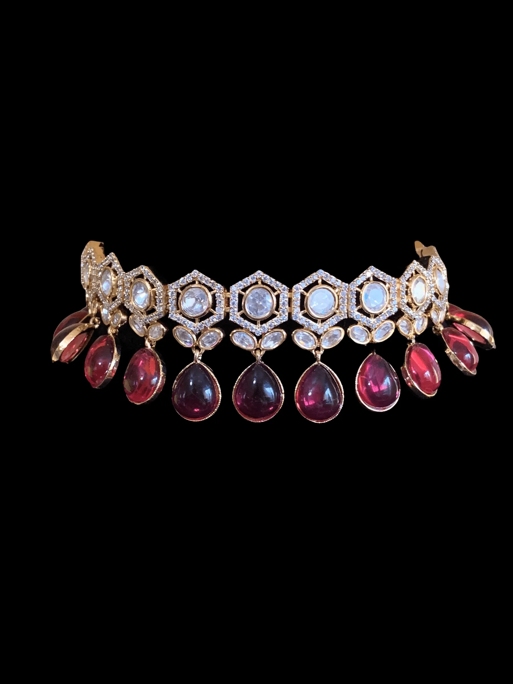 C189 ruby  cz polki gold plated choker ( READY TO SHIP)