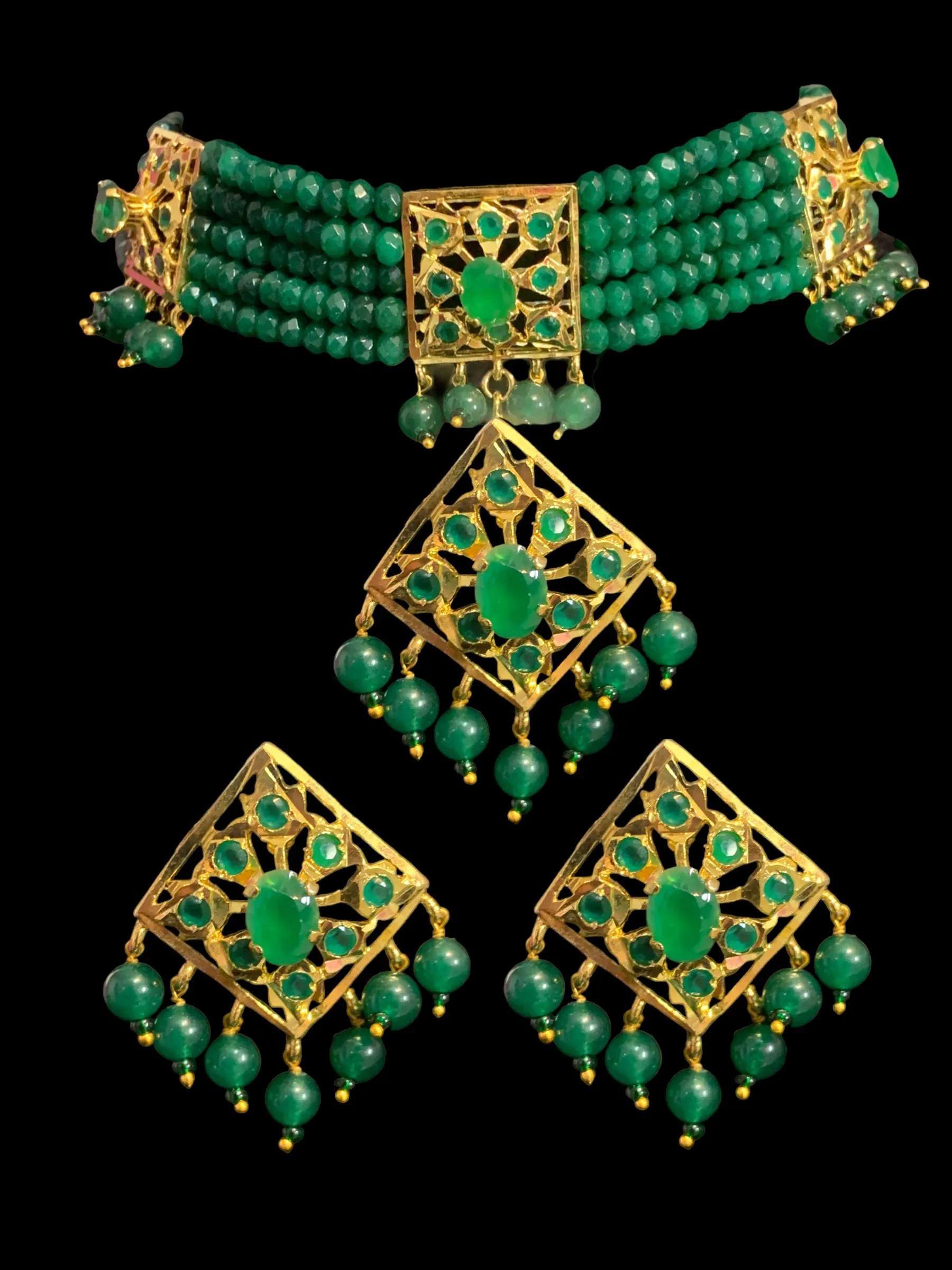 C204 Anushay choker set in green beads ( MADE ON ORDER  )