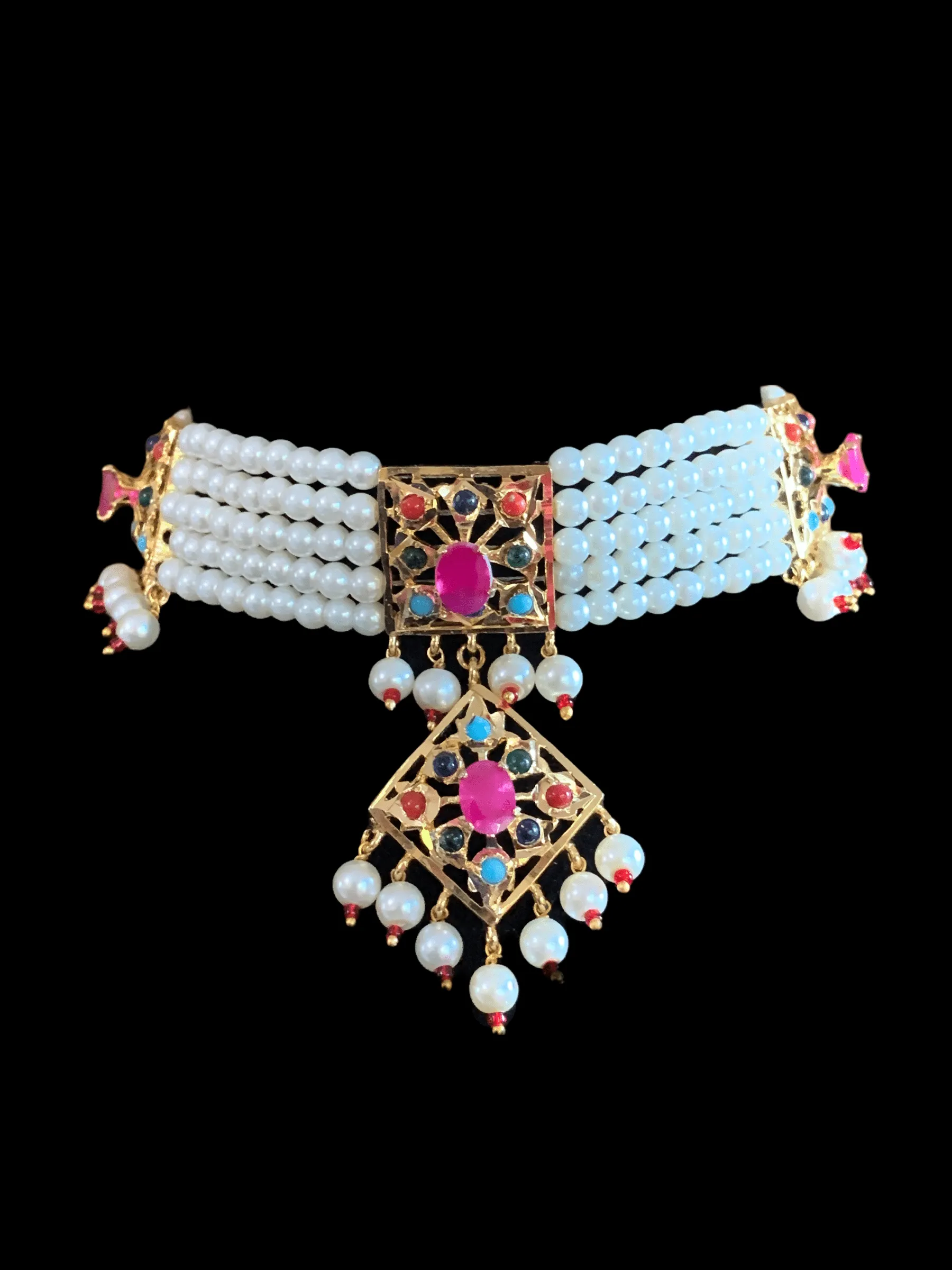 C89 Anushay choker set in navratan  ( READY TO SHIP )