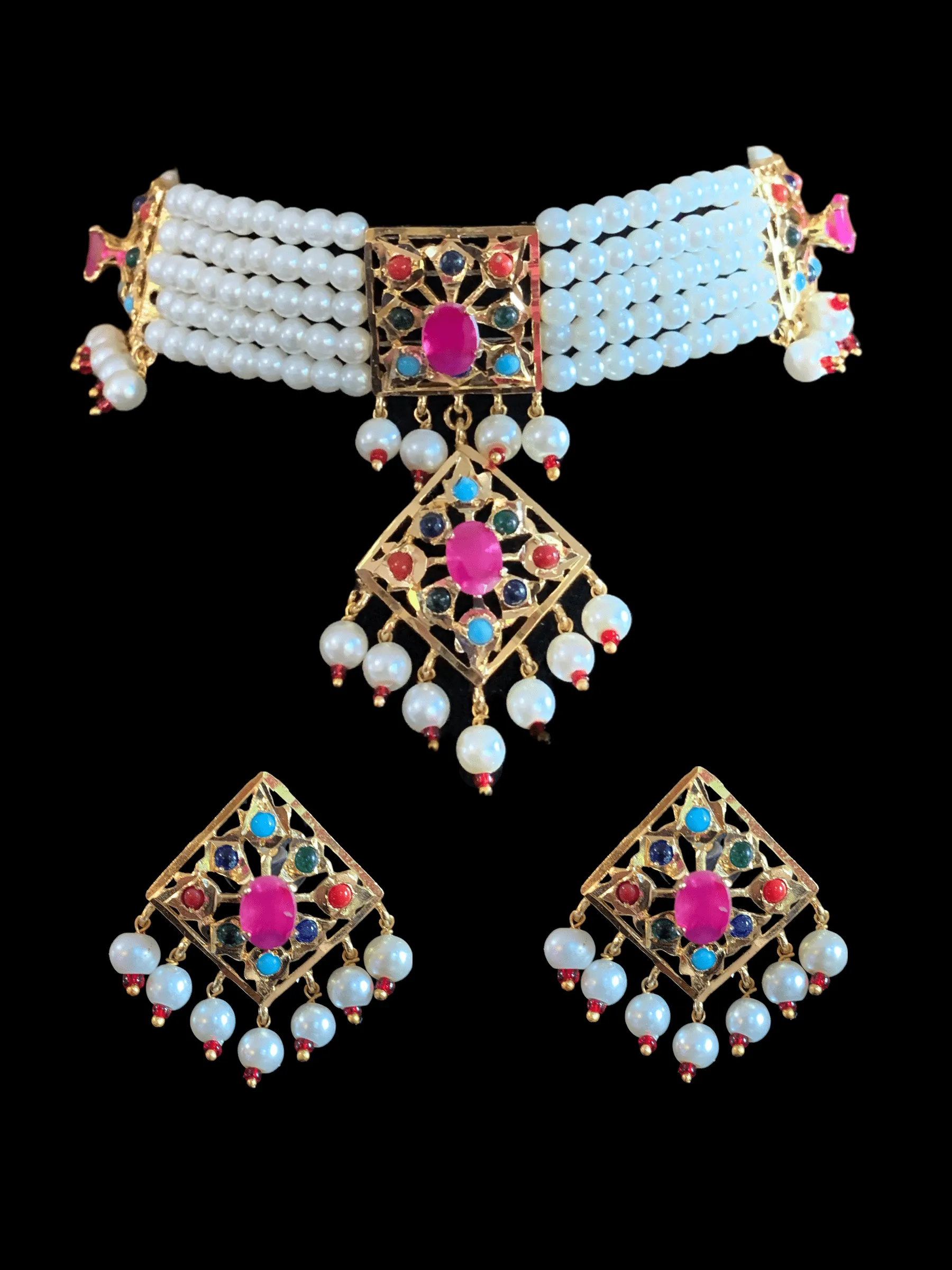 C89 Anushay choker set in navratan  ( READY TO SHIP )