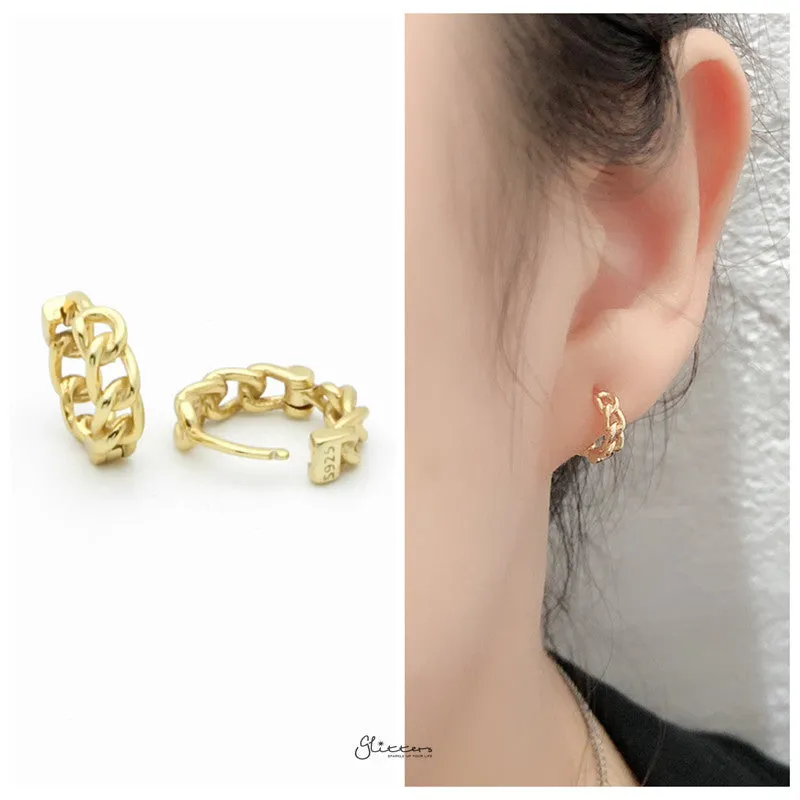 Chain Link One-Touch Huggie Hoop Earrings - Gold