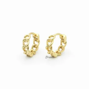 Chain Link One-Touch Huggie Hoop Earrings - Gold