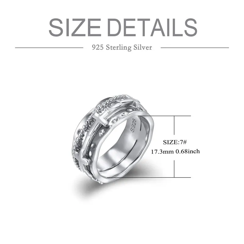 Cross Fidget Rings for Anxiety 925 Sterling Silver Cross Spinner Rings for Women Anti Stress Mood Rings Gifts