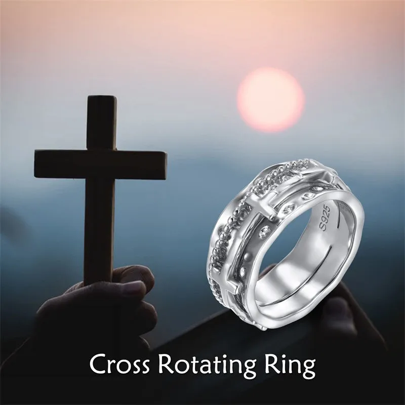 Cross Fidget Rings for Anxiety 925 Sterling Silver Cross Spinner Rings for Women Anti Stress Mood Rings Gifts