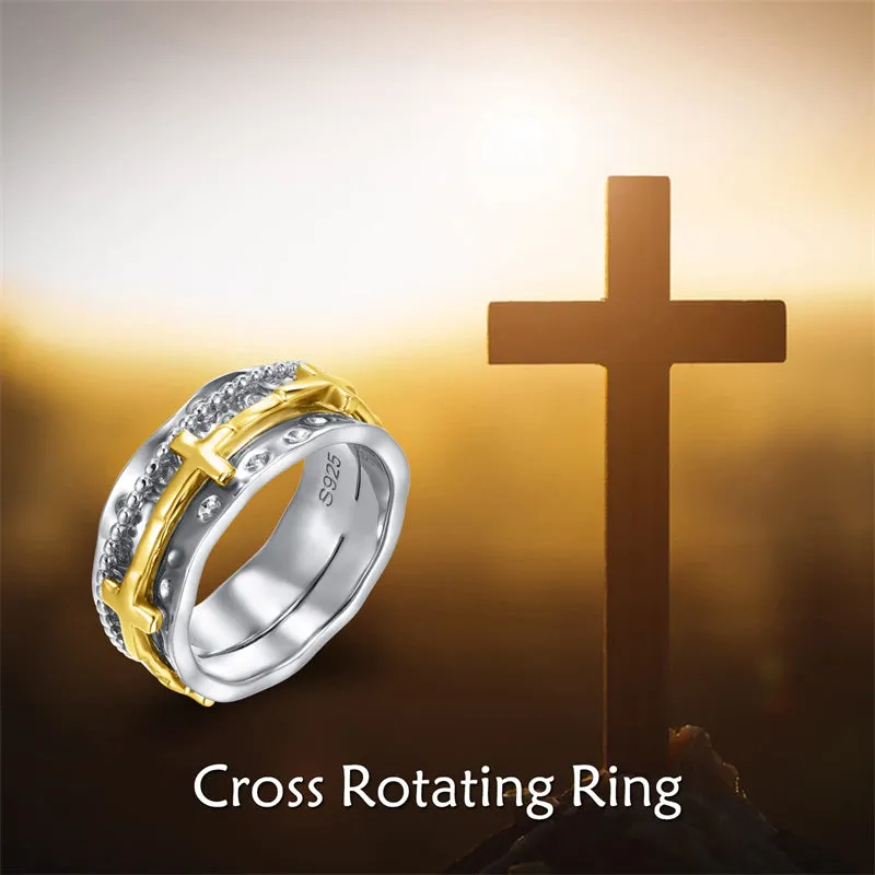 Cross Fidget Rings for Anxiety 925 Sterling Silver Cross Spinner Rings for Women Anti Stress Mood Rings Gifts