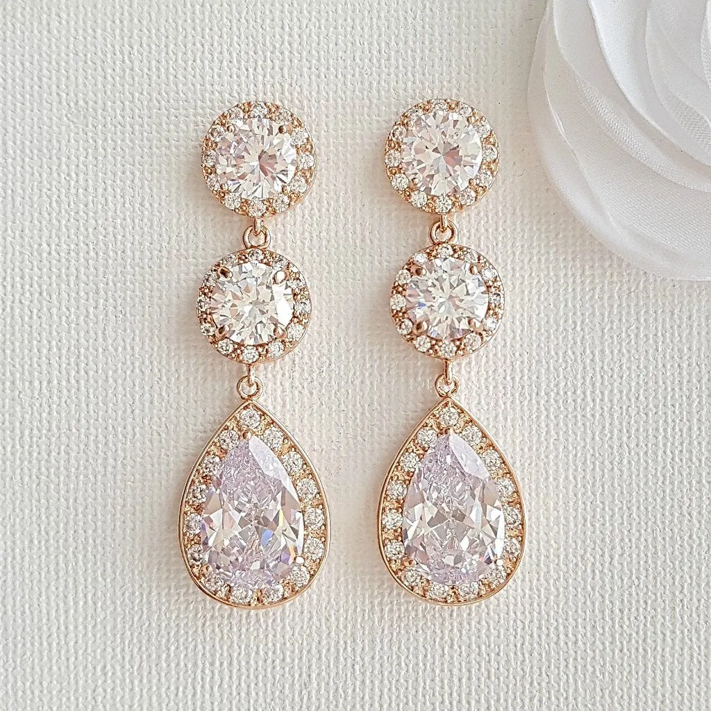 Cubic Zirconia Rose Gold Earrings-Evita