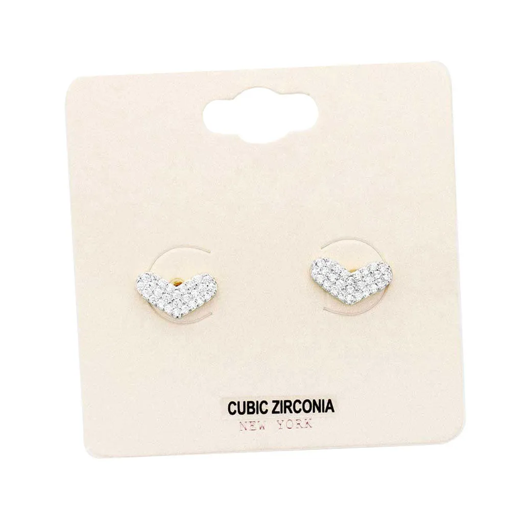 CZ Cubic Zirconia Heart Stud Earrings