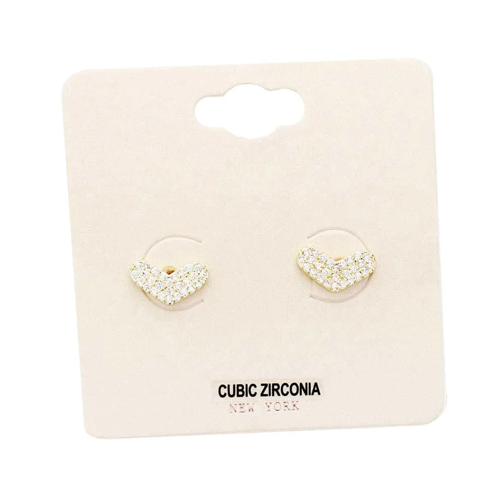 CZ Cubic Zirconia Heart Stud Earrings