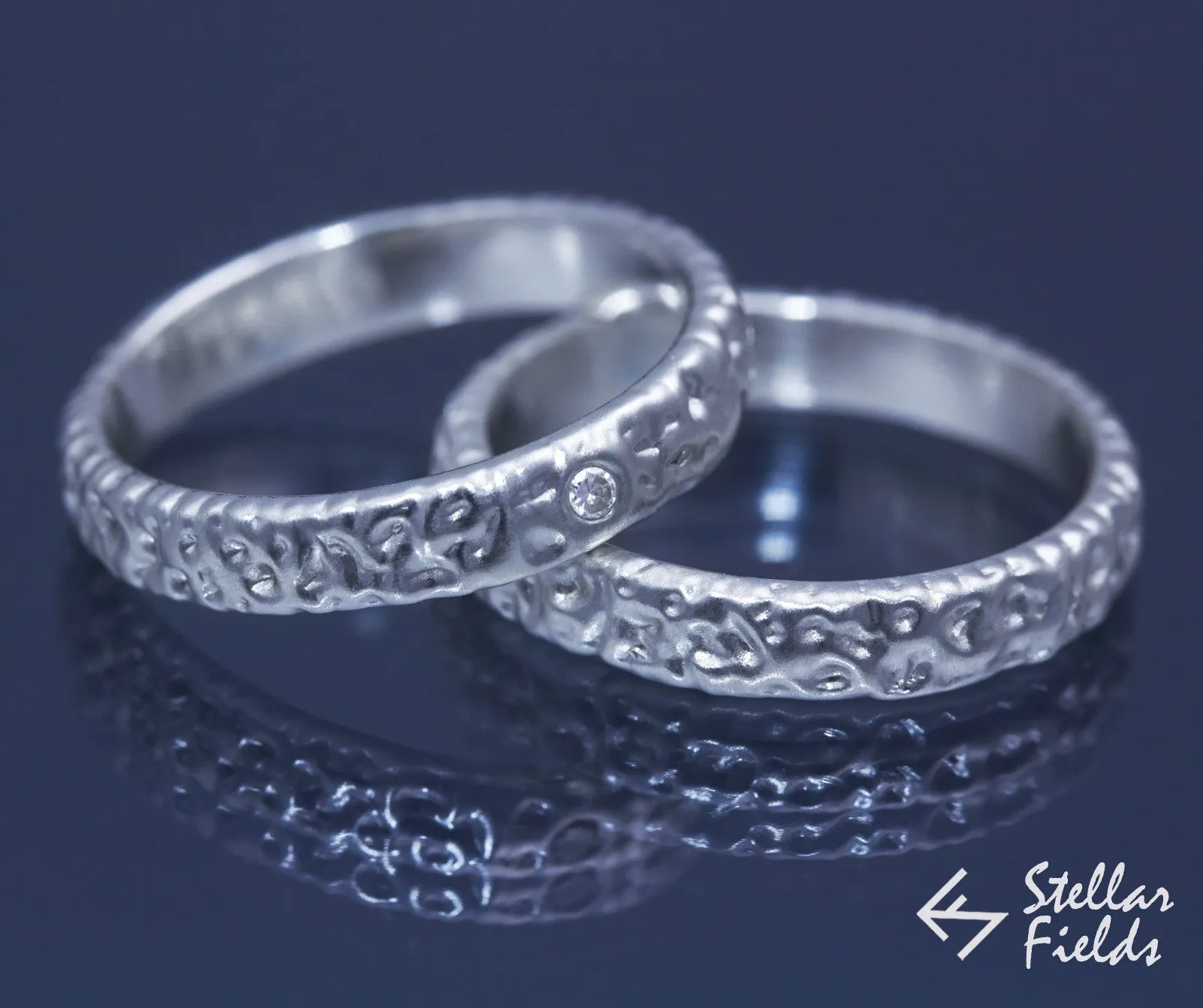 Diamond Modern Textured Wedding Ring Set