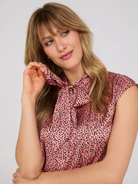 Dot Print Satin Bow Blouse