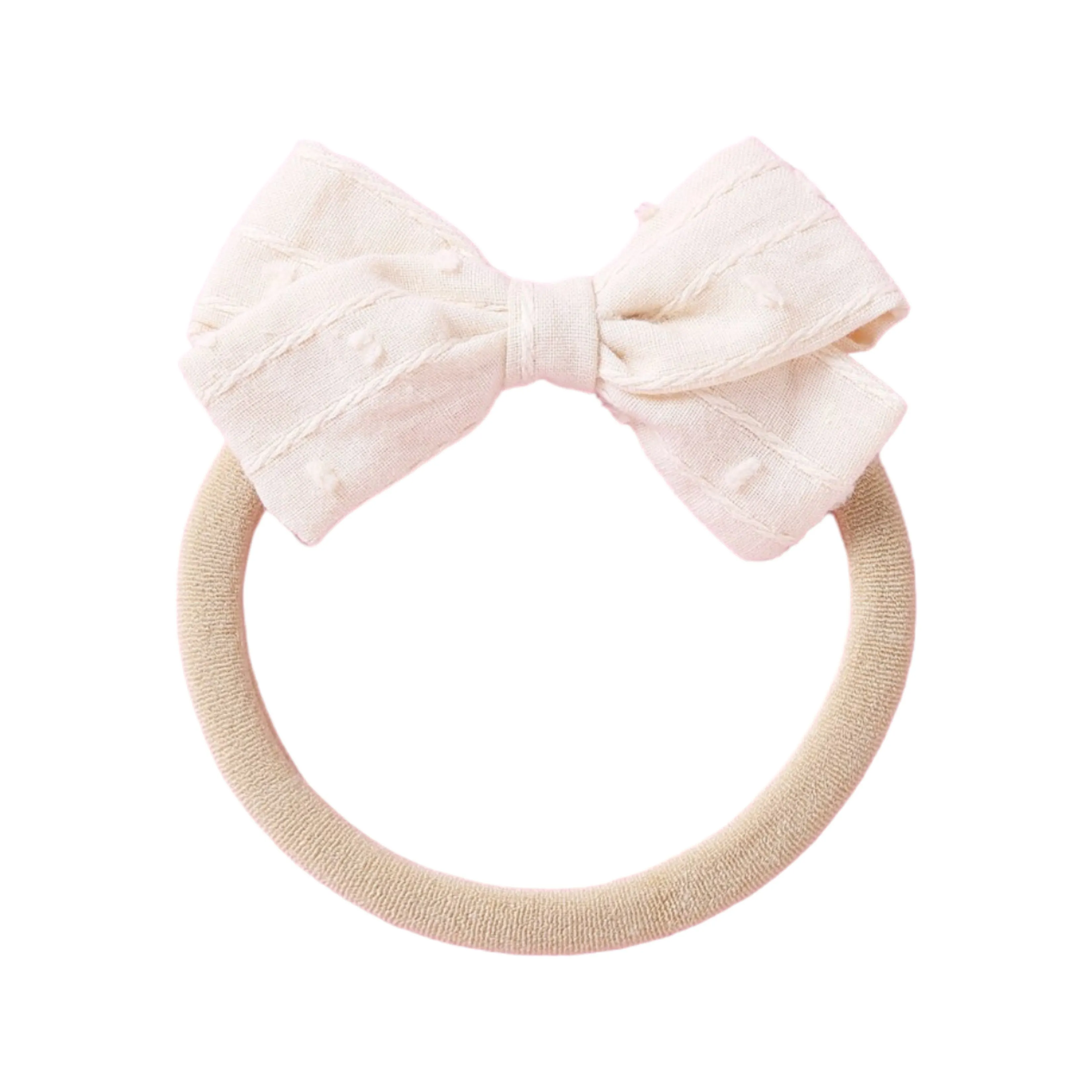 Dotty Embroidered Cotton Baby Bow in Flamingo