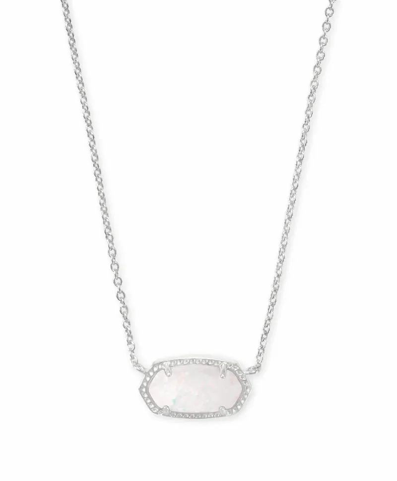 Elisa Short Pendant Necklace in Rhodium White Opal by Kendra Scott