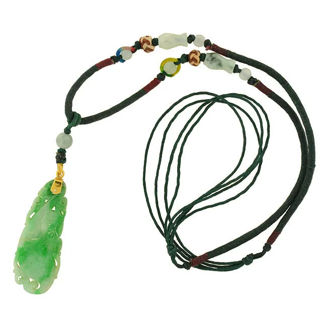 Estate Chinese 14kt Carved Jade Woven Necklace