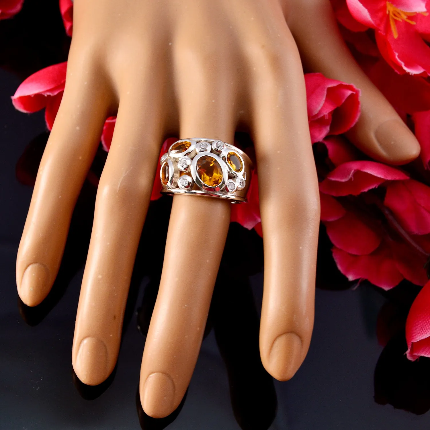 Exporter Gem Citrine 925 Sterling Silver Ring Three Sisters Jewelry