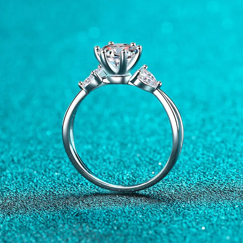 Floral Silver Moissanite Diamond Ring