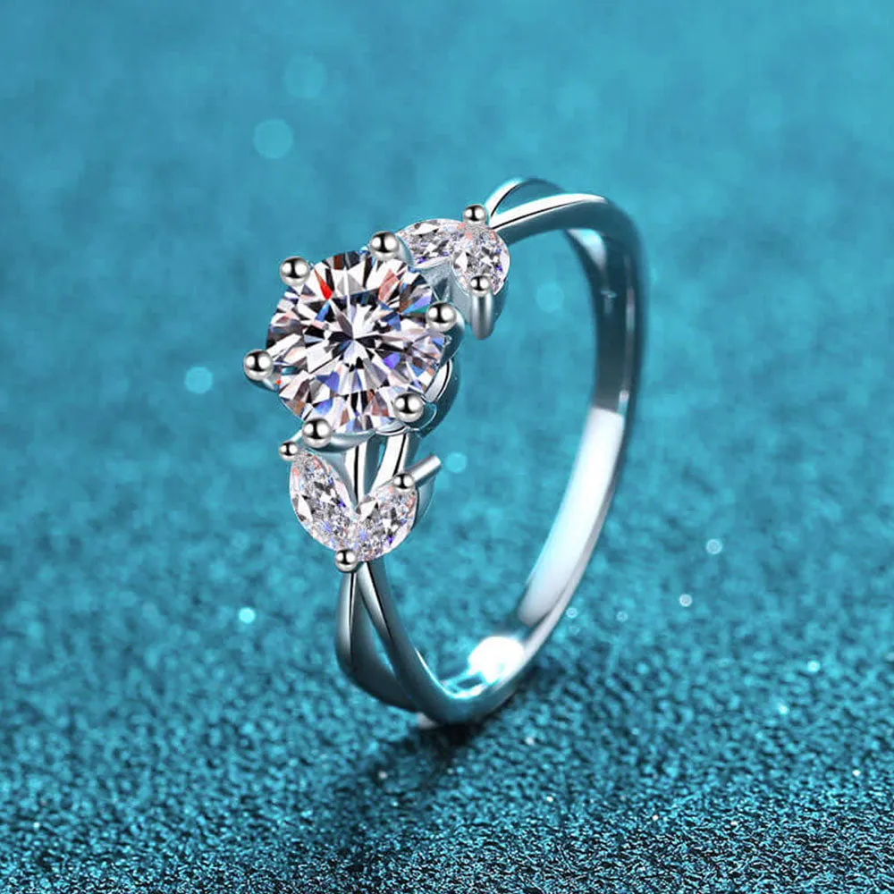 Floral Silver Moissanite Diamond Ring