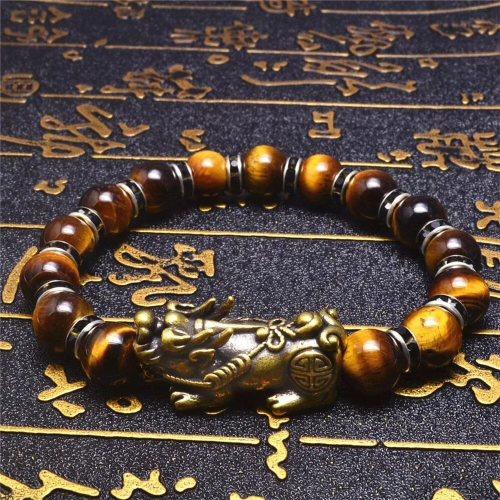 Genuine Tiger Eye Wealth and Good Luck Chinese Fengshui Pixiu Bracelet