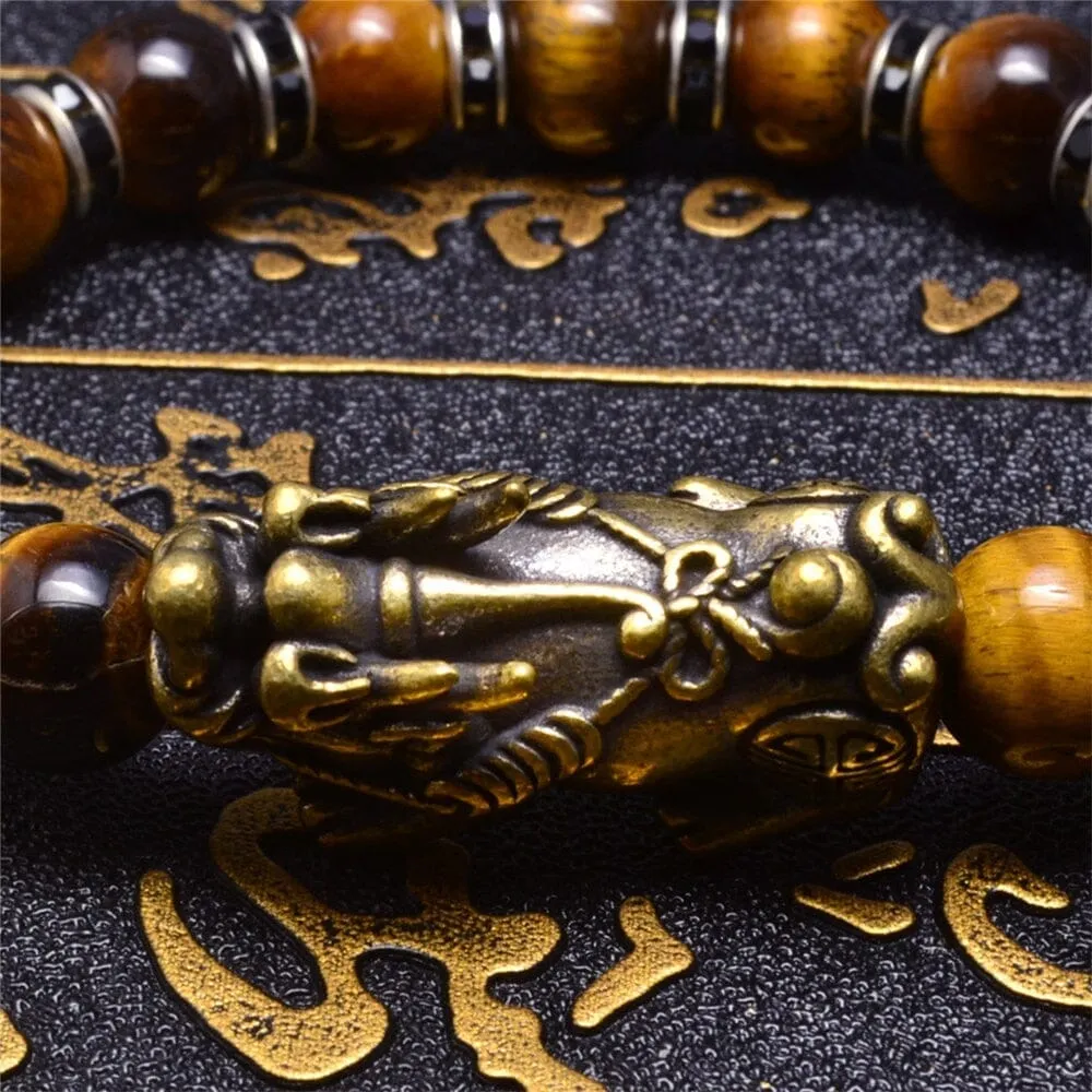 Genuine Tiger Eye Wealth and Good Luck Chinese Fengshui Pixiu Bracelet