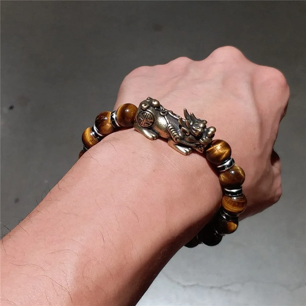 Genuine Tiger Eye Wealth and Good Luck Chinese Fengshui Pixiu Bracelet