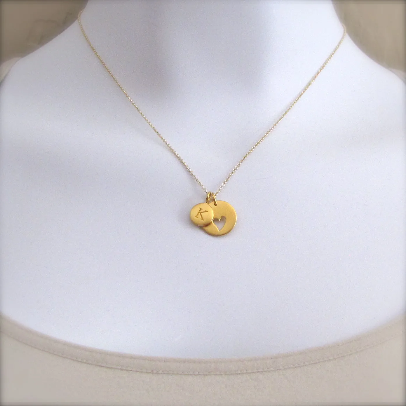 Gold 2 Initial & Heart Charm Necklace