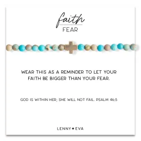 Gold Cross Faith Over Fear Bracelet in Turquoise Jasper