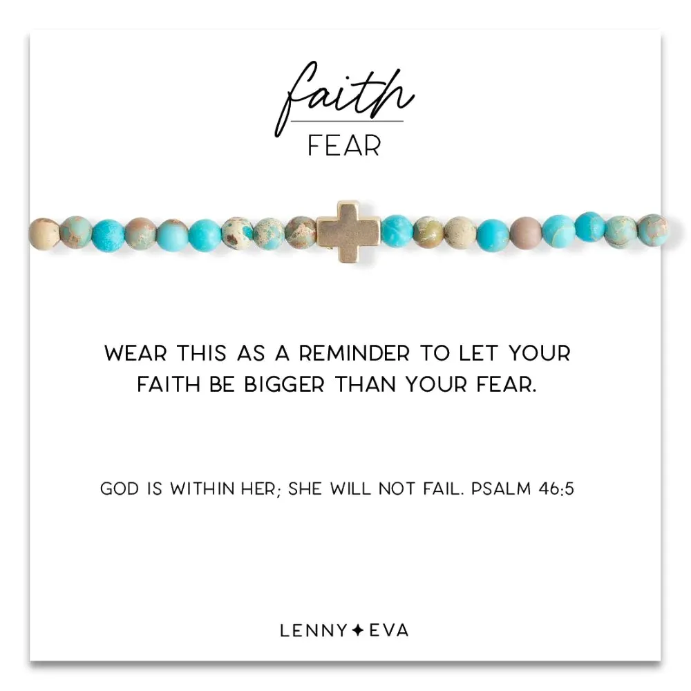 Gold Cross Faith Over Fear Bracelet in Turquoise Jasper