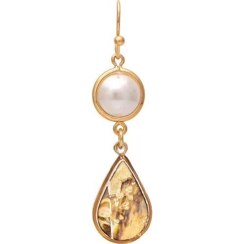 Gold Pearl Top Shell Star Teardrop Earring