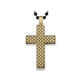 Gold Plated Two-Tone Stainless Steel Honeycomb Texture Cross Pendant Necklace