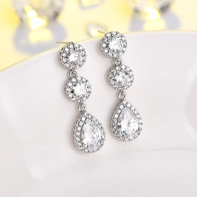 Gorgeous Shiny CZ Stone Dangle Earrings