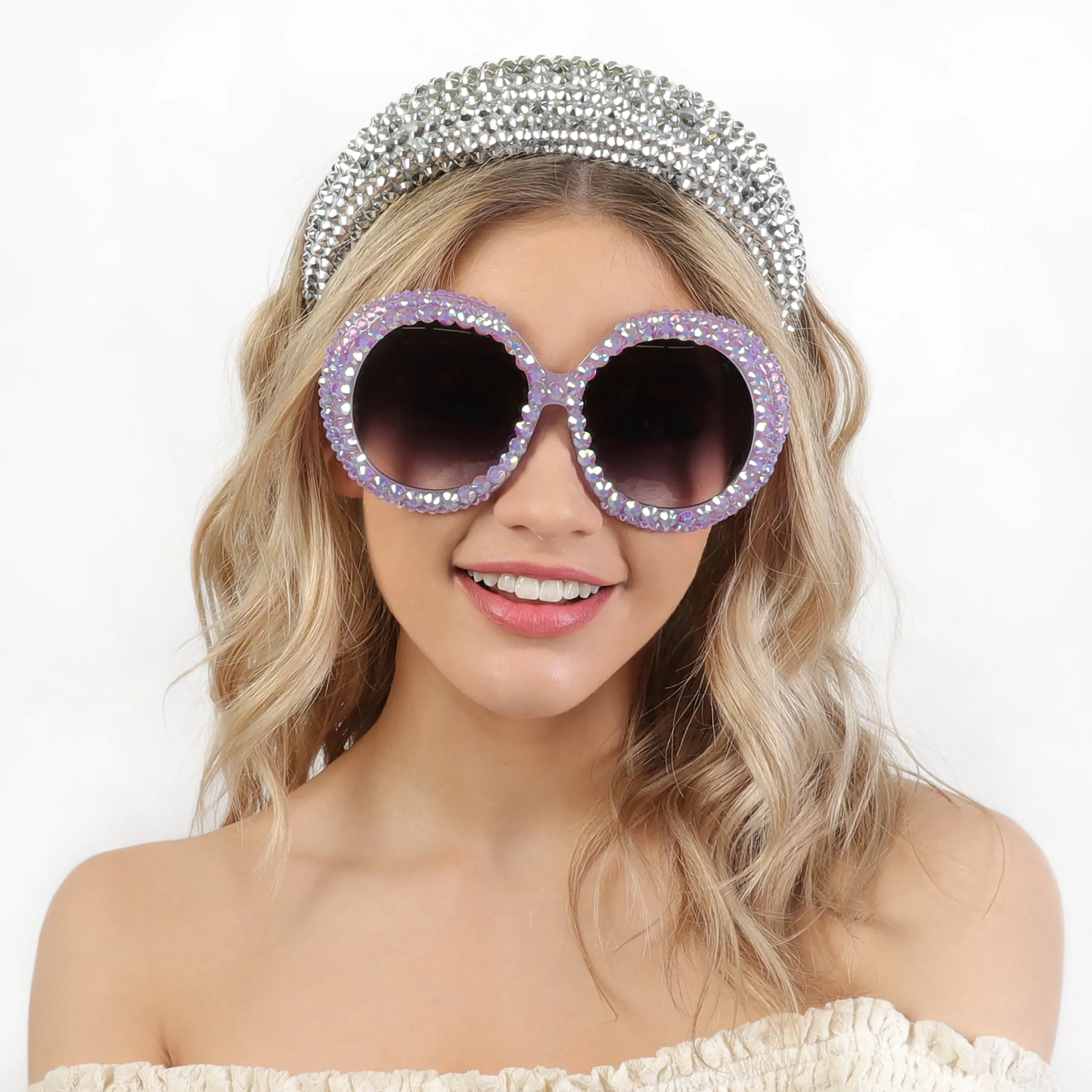 Gracie Oversized Round Frame Rhinestone Sunglasses