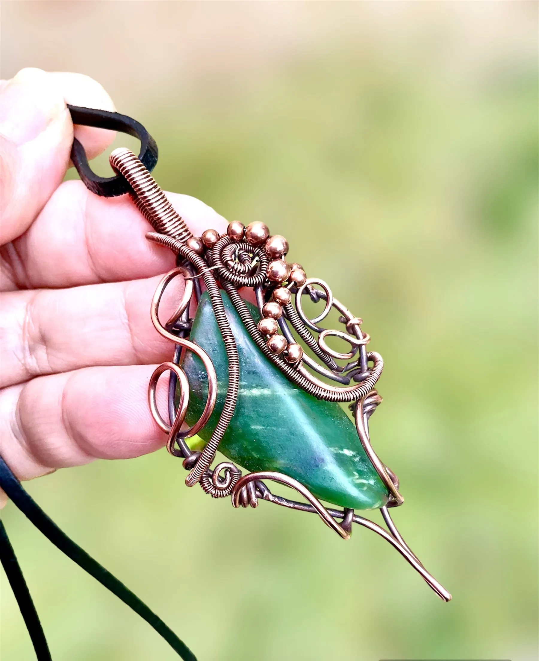 Green Jade Wire Wrapped Pendant