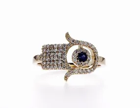 Hamsa Diamond Ring With Blue Sapphire ( 0.32Ctw)